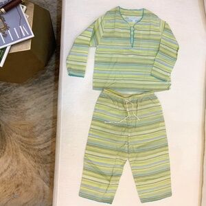 MARIE CHANTAL LUXURY 2 PC SET SIZE: 3 LGT GRN, BLUE AND GRAY HORIZONTAL STRIPE